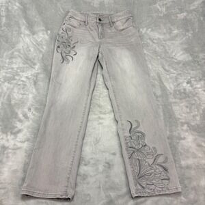 Chicos Grey 4R Floral So Slimming Leg Ankle Jeans Women's Size 4R (28.5x27)‎
